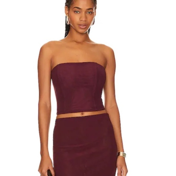 Camila Coelho Osiris Top Plum Deep Red mesh corset lace up bustier Revolve M